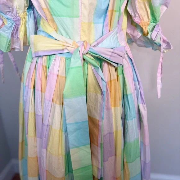 Selkie The Brunch Market Dress Pastel Plaid Puff Sleeve Midi NWT Size 2X - Picture 7 of 10
